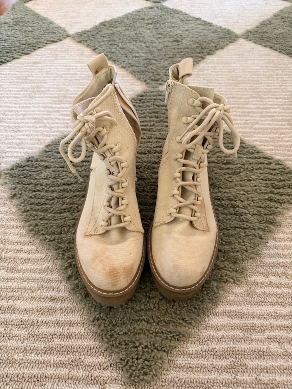 Women’s Lace-Up Combat Boots in Cream - Picture 2 of 3